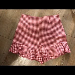 zara high wasted ruffle gingham shorts